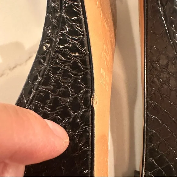 Via Spiga Womens Open Toe Ankle Strap Wedge Sandals Size 8 Black Snake Leather - Picture 13 of 13